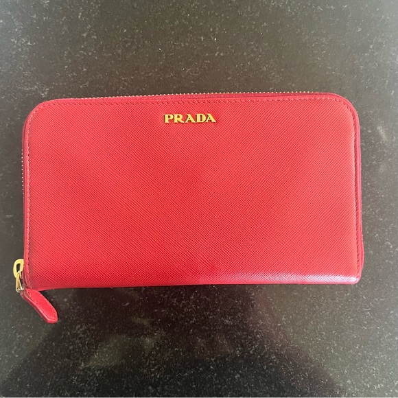 PRADA Red Saffiano Leather Zippy Wallet - Picture 4 of 12